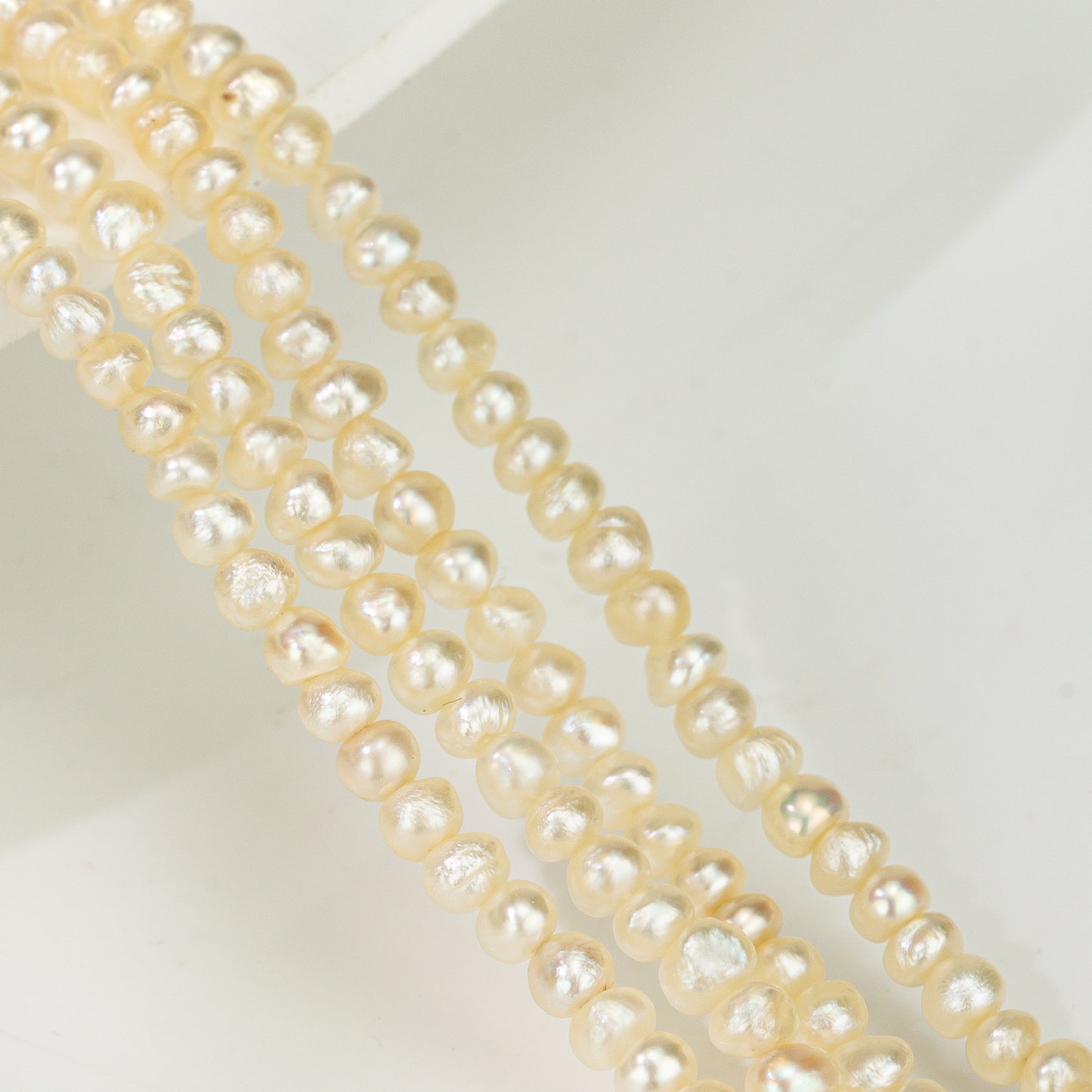 2.3-4.5mm Cream Near Round Real Pearl Necklace 4 Lines(Known as Basra)