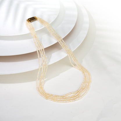 2.3-4.5mm Cream Near Round Real Pearl Necklace 4 Lines(Known as Basra)
