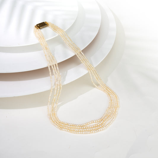 2.3-4.5mm Cream Near Round Real Pearl Necklace 4 Lines(Known as Basra)