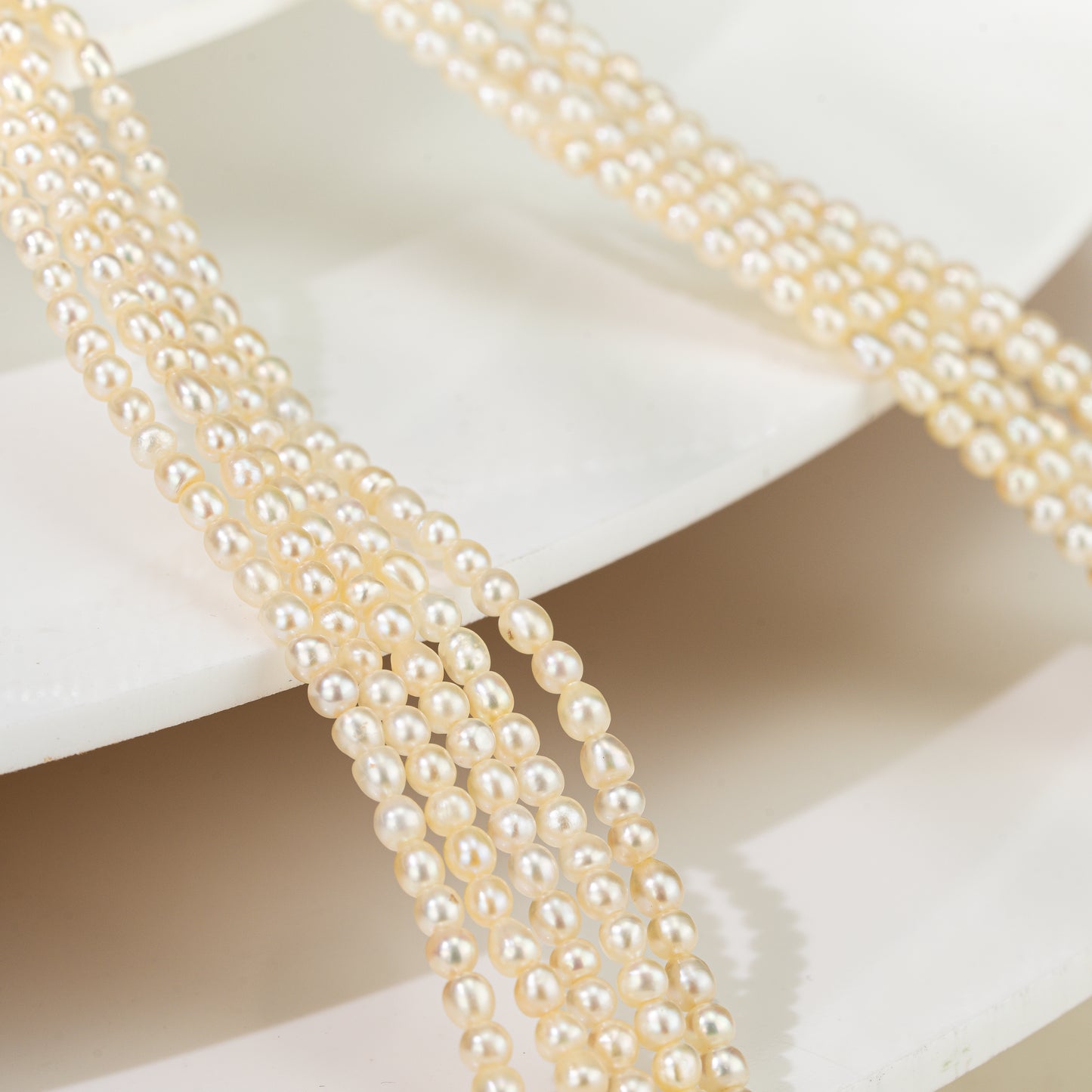 2.0-3.8mm Cream Near Round Real Pearl Necklace 5 Lines (Known as Basra)