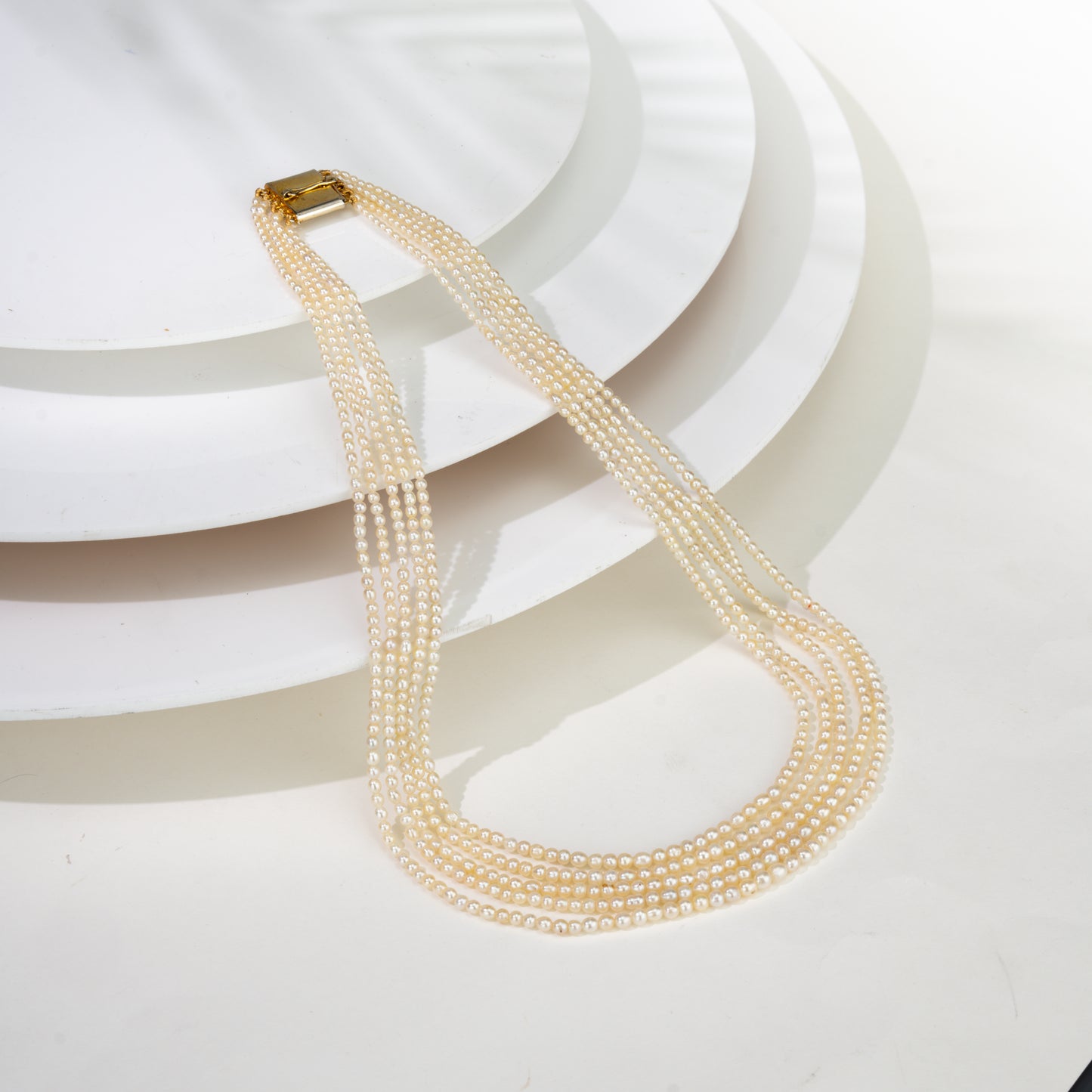 2.0-3.8mm Cream Near Round Real Pearl Necklace 5 Lines (Known as Basra)