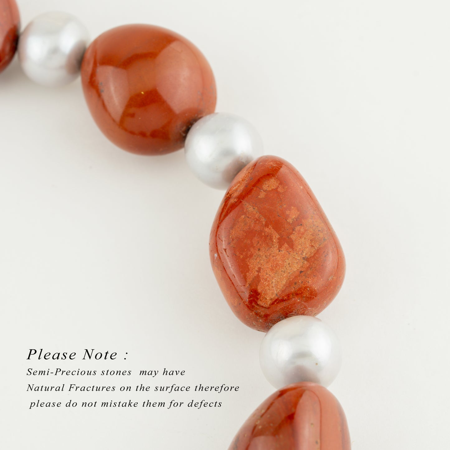 Red Jasper Semi Precious Beads Grey Freshwater Pearl Necklace