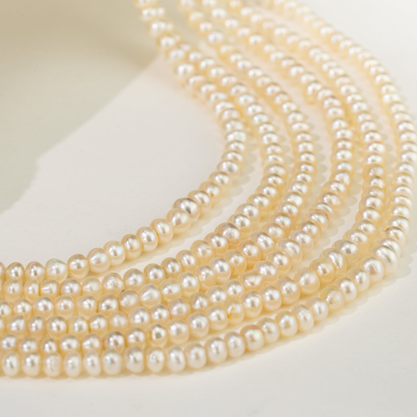 2.3-4.5mm Cream Near Round Real Pearl Necklace 6 Lines (Known as Basra)