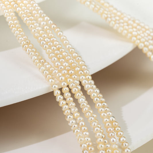 2.3-4.5mm Cream Near Round Real Pearl Necklace 6 Lines (Known as Basra)