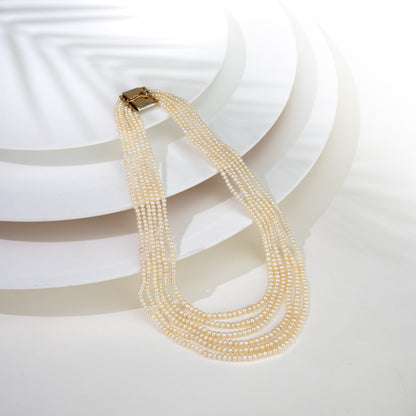 2.3-4.5mm Cream Near Round Real Pearl Necklace 6 Lines (Known as Basra)
