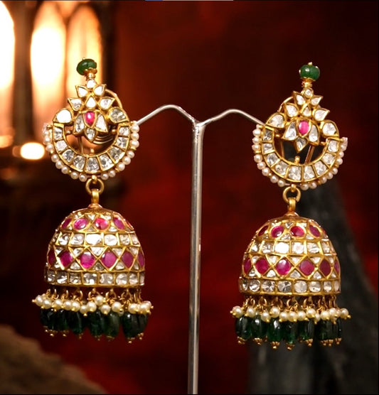 Trendy Kundan Gold Ruby Jhumka