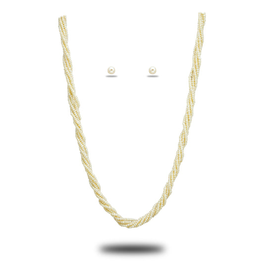 1.0-2.0mm White Seed Freshwater Pearl Necklace Set - AAA Quality