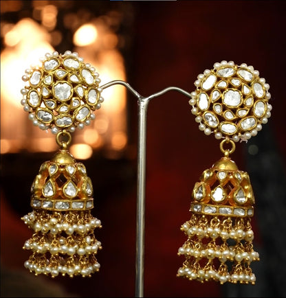Antique Polki Pearl Jhumka