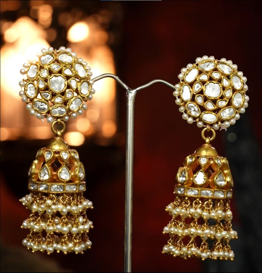 Antique Polki Pearl Jhumka