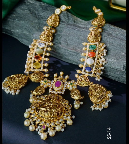 Gold Navaratan Stone Necklace