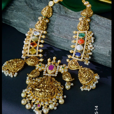 Gold Navaratan Stone Necklace