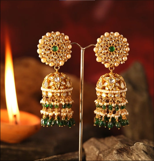 Gold Pearl Large Kundan Jhumka