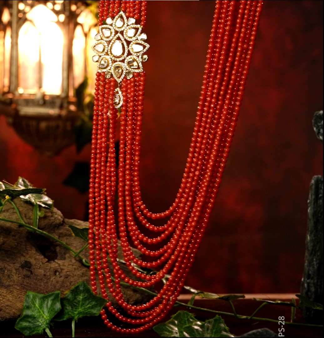 Unique Gold Coral Side Pieces Necklace