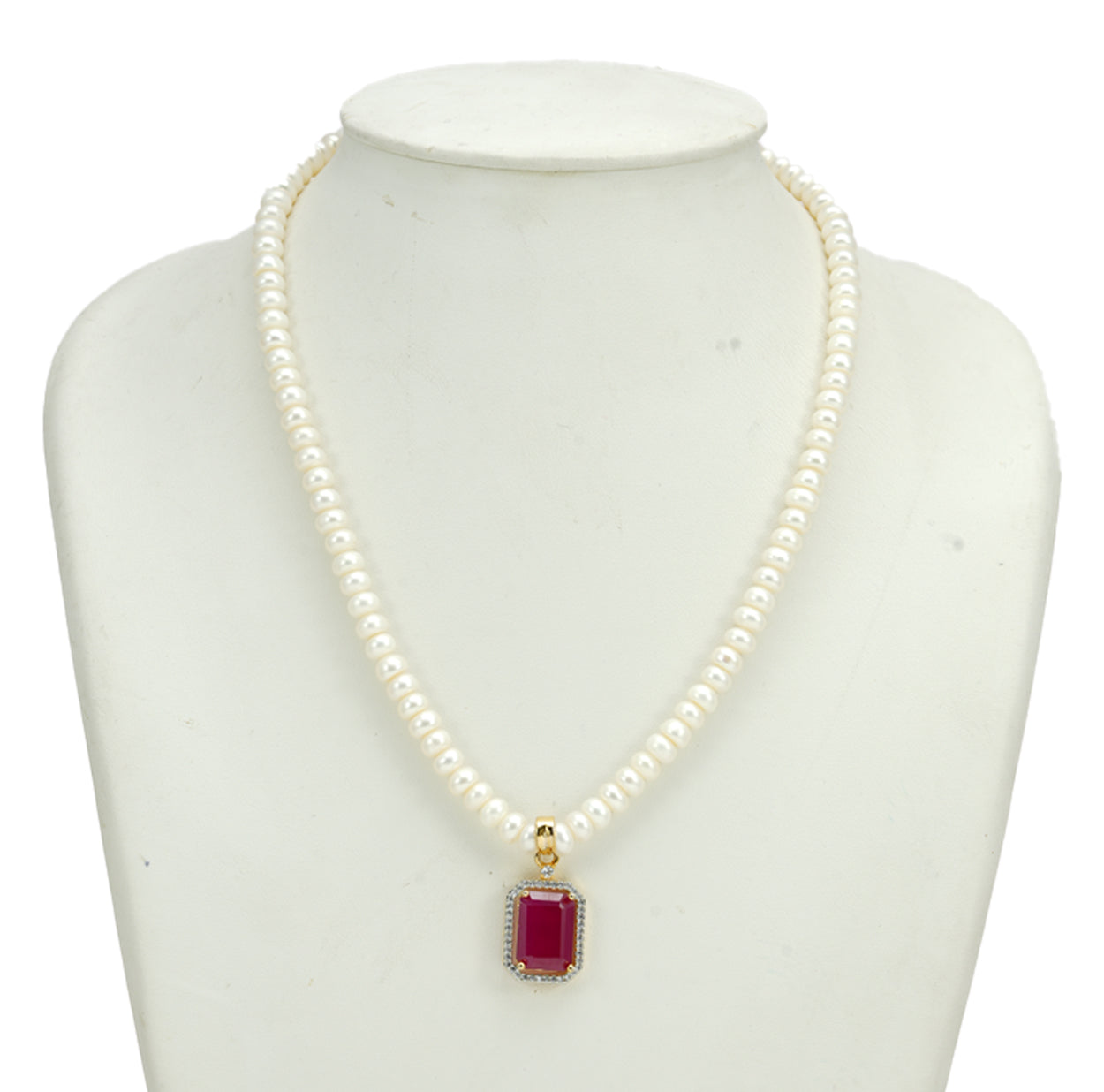 Exciting Red Stone Freshwater Pearls Necklace Set