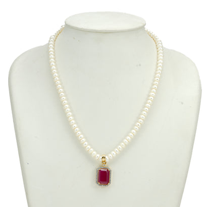 Exciting Red Stone Freshwater Pearls Necklace Set