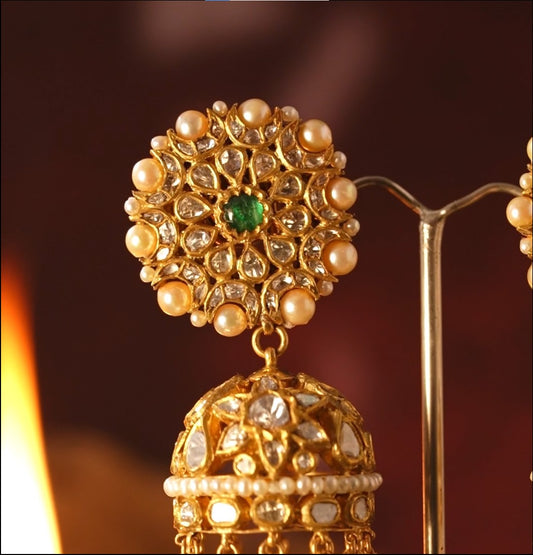 Gold Pearl Large Kundan Jhumka
