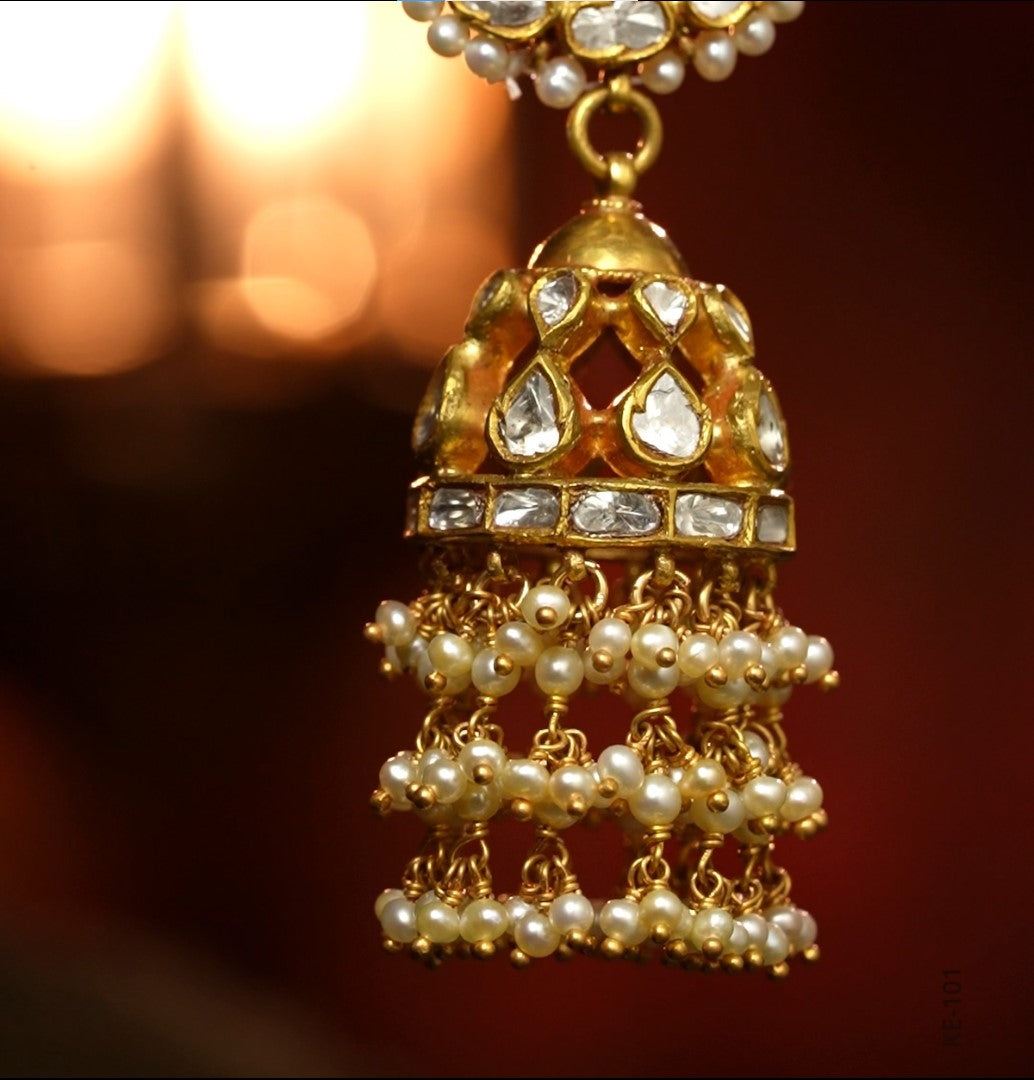 Antique Polki Pearl Jhumka