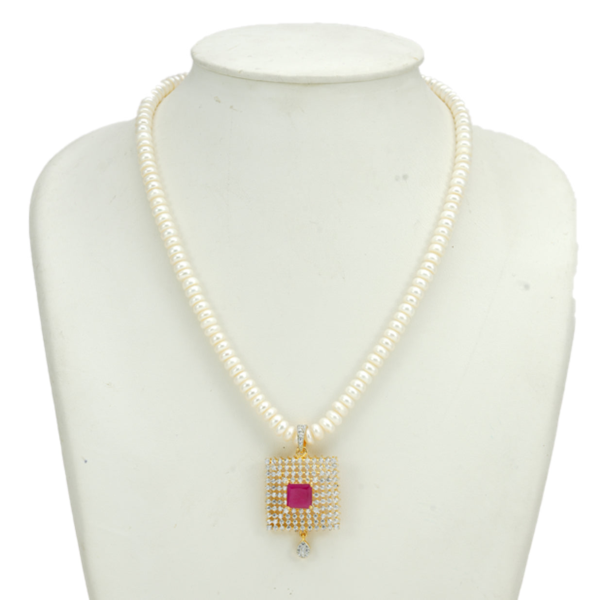 Classic Red Stone Freshwater Pearl Necklace Set