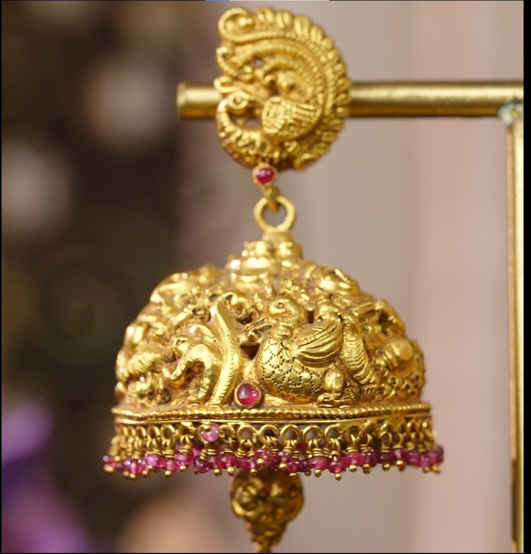 Nakshi Peacock Gold Jhumka