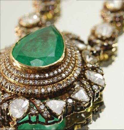 Aristocratic Emerald Polki Necklace