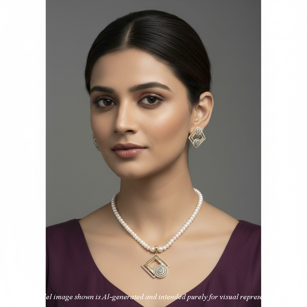 Stunning Green Stone Freshwater Pearl Necklace Set