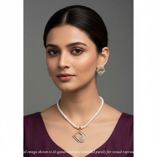 Stunning Green Stone Freshwater Pearl Necklace Set