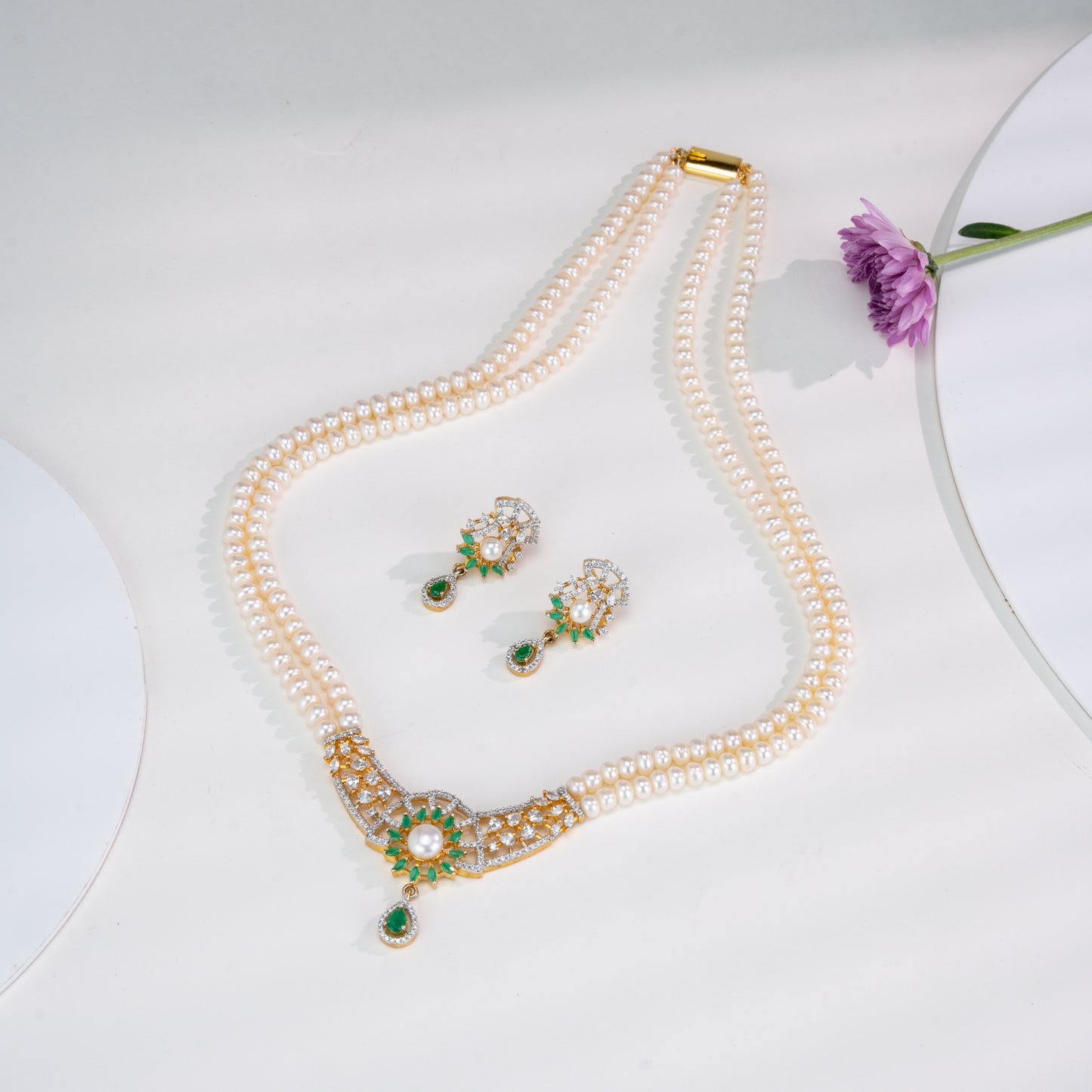 Green Stone Freshwater Necklace Set