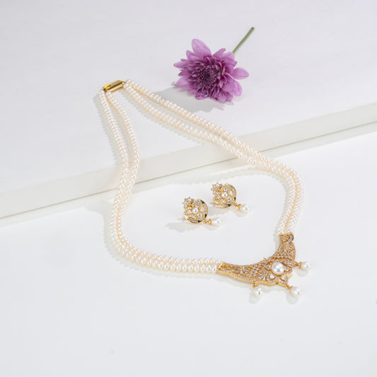 Exciting White Stone Freshwater  Pearls Necklace Set