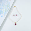 Exciting Red Stone Freshwater Pearls Necklace Set