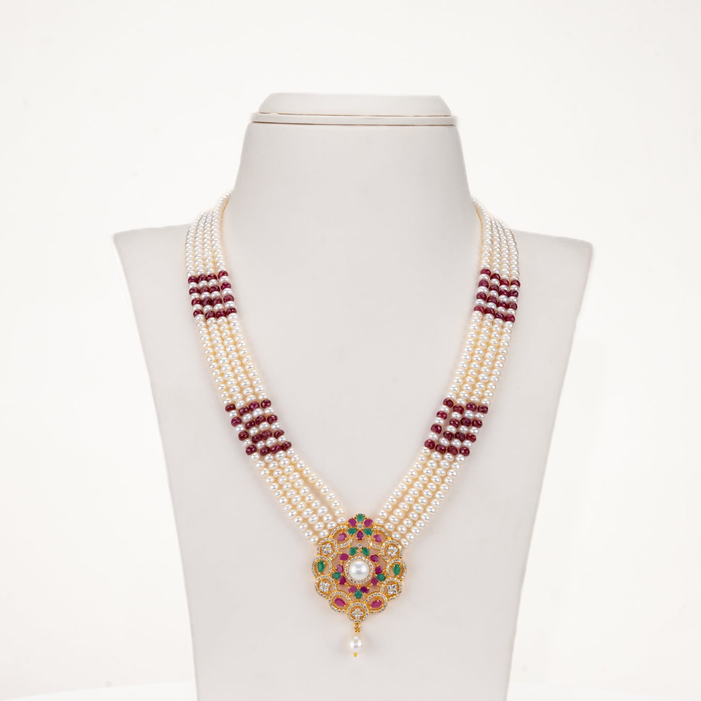 Natural Ruby With Button Freshwater Pearl Necklace Set