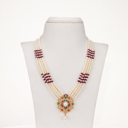Natural Ruby With Button Freshwater Pearl Necklace Set
