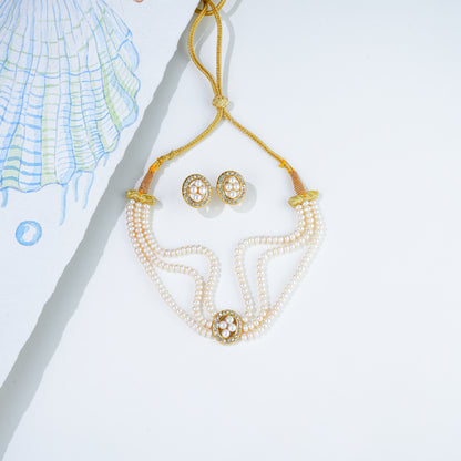 Glamorous White Stone  Freshwater Pearls Choker Set