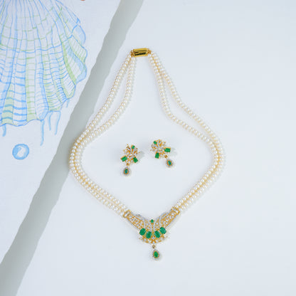 Artistic Green Stone Freshwater Pearl Set