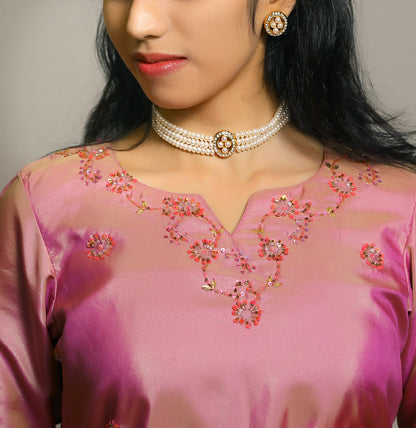 Glamorous White Stone  Freshwater Pearls Choker Set