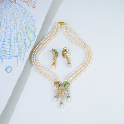 Antique Red Green Multicolor Freshwater Pearl Necklace Set