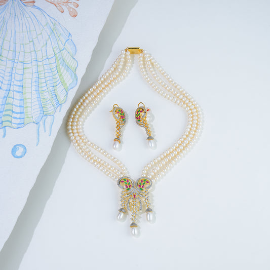 Antique Red Green Multicolor Freshwater Pearl Necklace Set