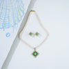 Ornate Green Stone Freshwater Pearl Necklace Set