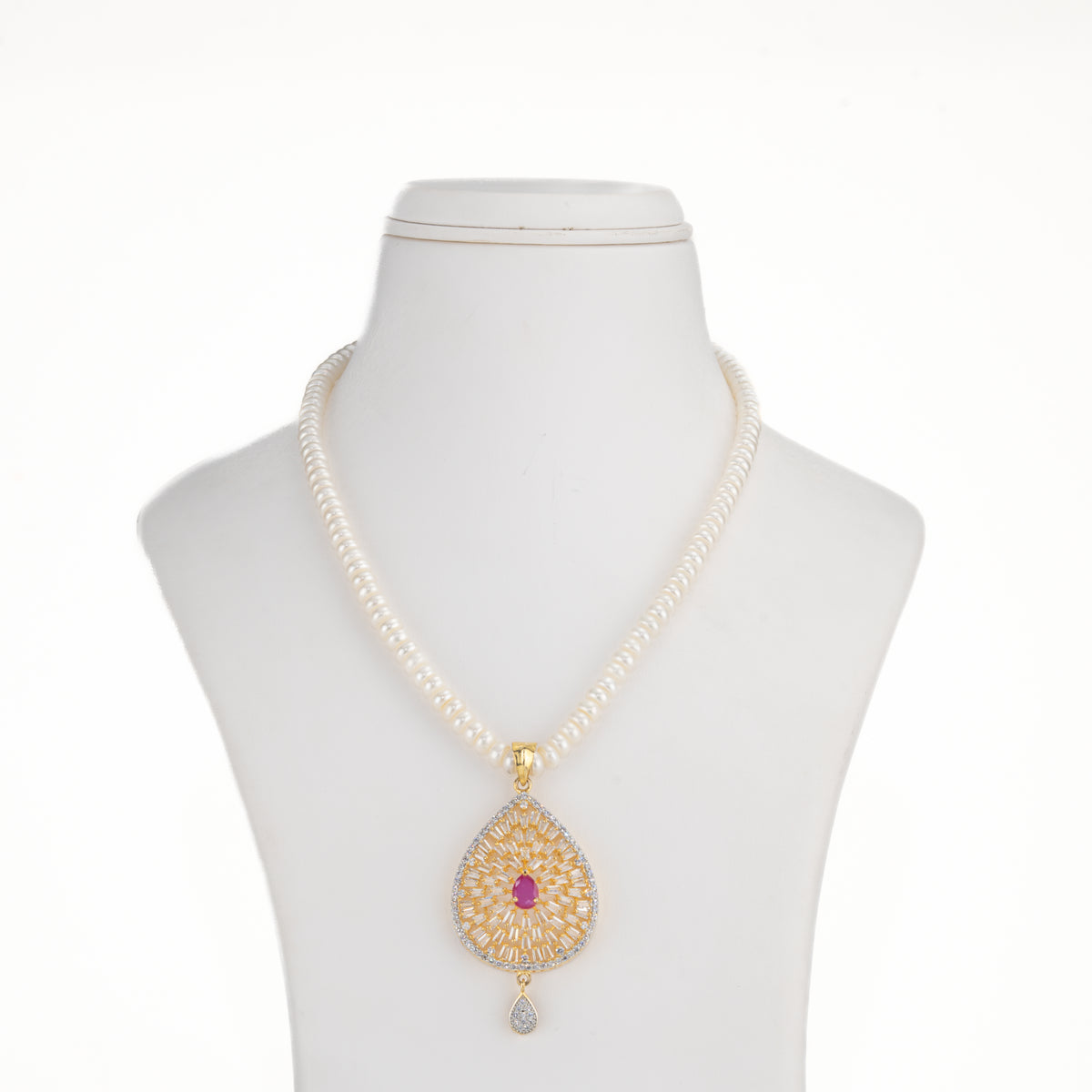 Exciting Red Stone Freshwater Pearls Necklace Set