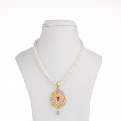 Exciting Red Stone Freshwater Pearls Necklace Set