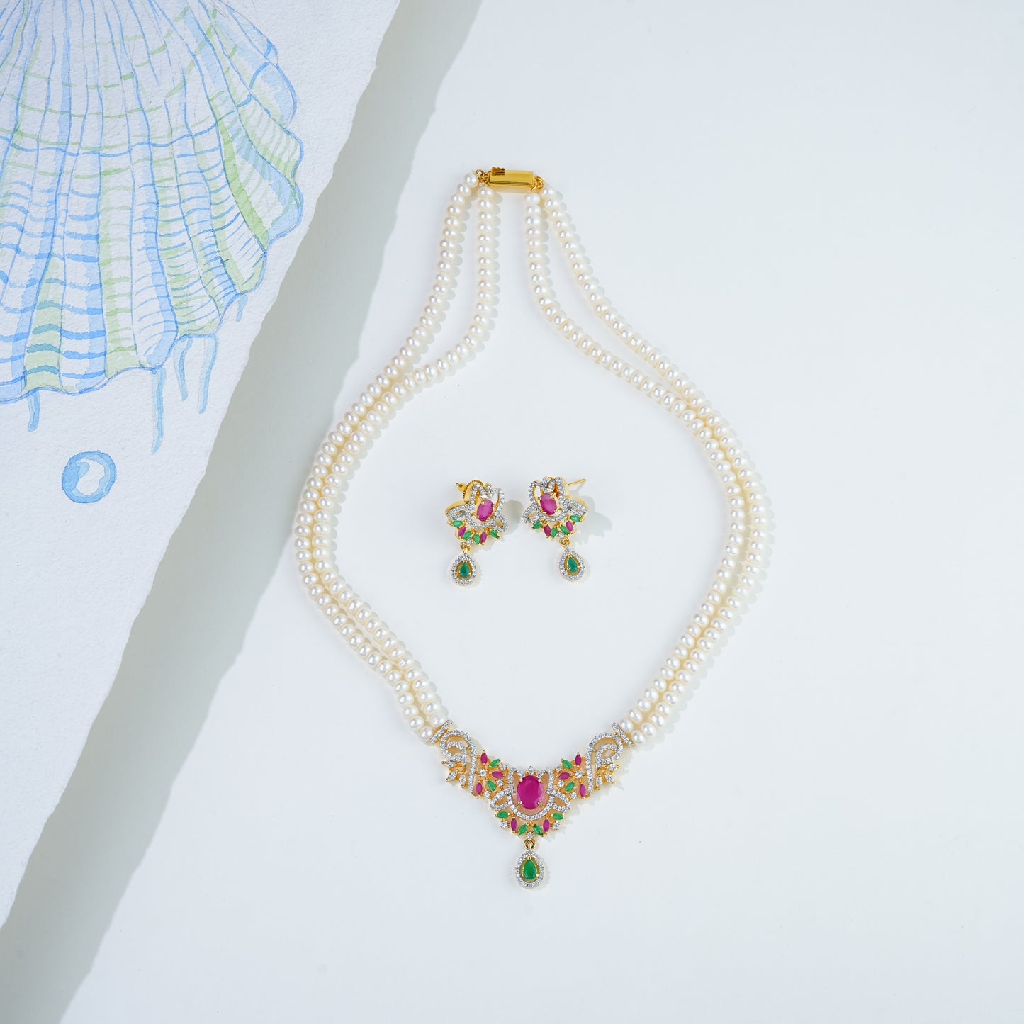 Customizable Red Green  Multicolor Freshwater Pearl Necklace Set