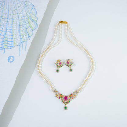 Customizable Red Green  Multicolor Freshwater Pearl Necklace Set