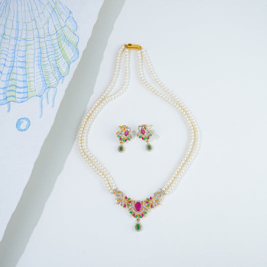 Customizable Red Green  Multicolor Freshwater Pearl Necklace Set