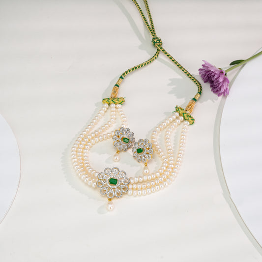 Adorable Green Stone Freshwater Pearls Choker Set