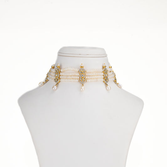 Unique White Stone Freshwater Pearls Choker Set