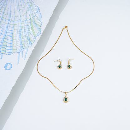 Marbled Green Stone Necklace Set