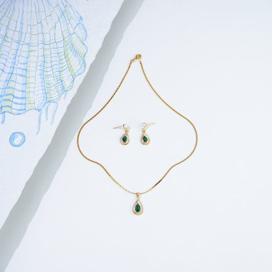 Marbled Green Stone Necklace Set