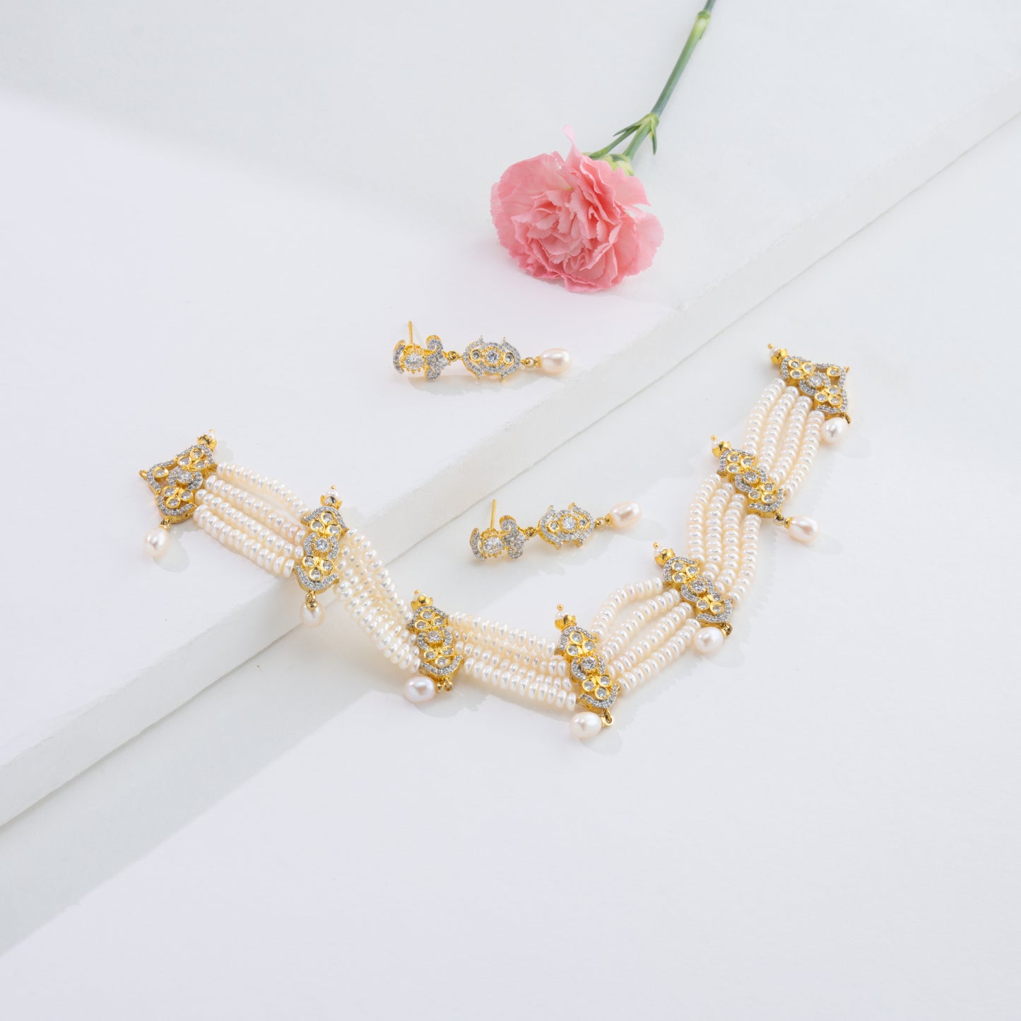 Unique White Stone Freshwater Pearls Choker Set