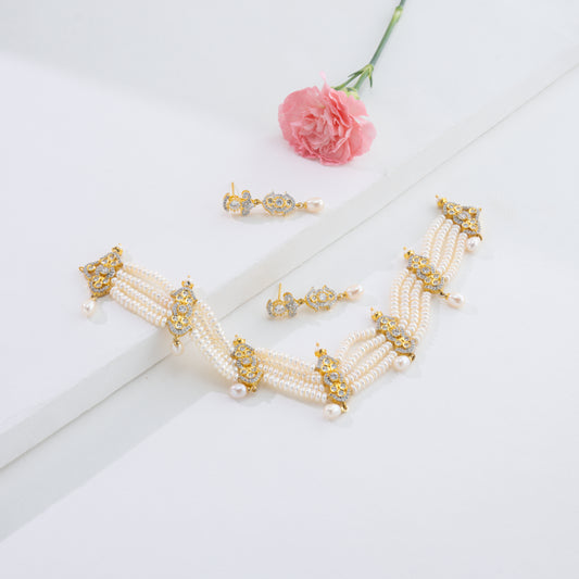 Unique White Stone Freshwater Pearls Choker Set