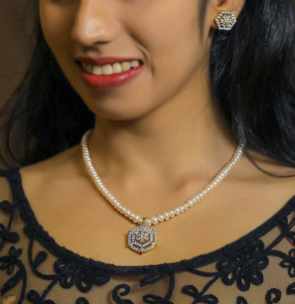 White Stone Freshwater Pearl Necklace Set