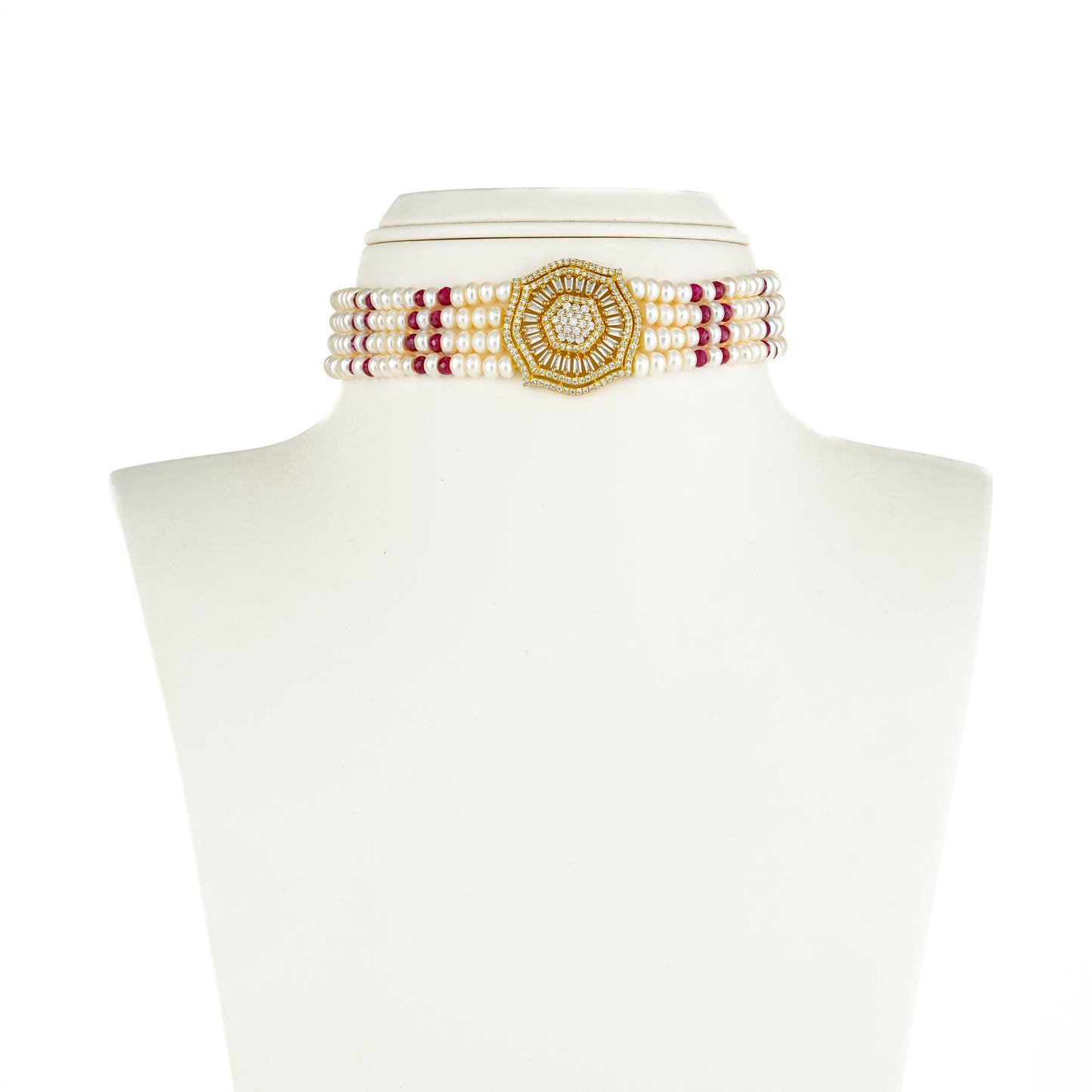 Floral Natural Ruby Freshwater Pearl Choker Set